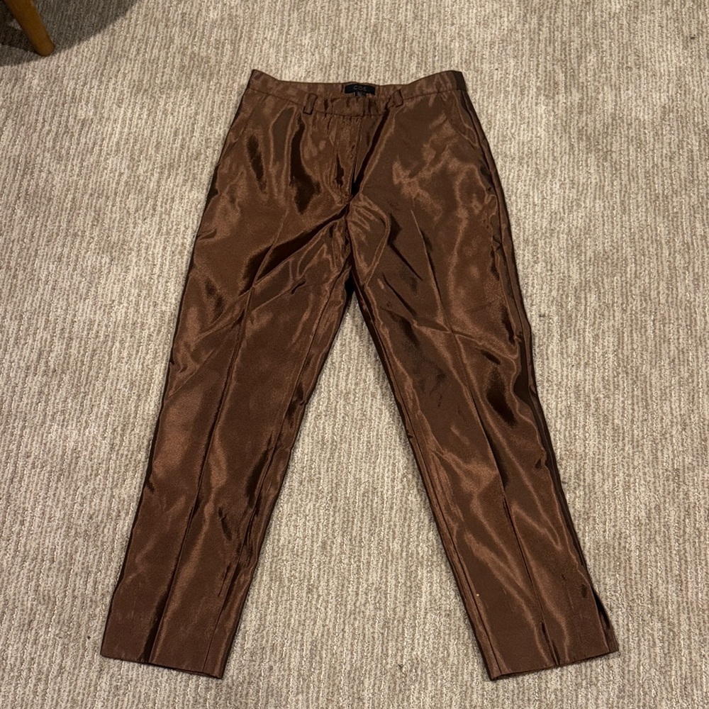 COS Brown Satin Straight-Leg Dress Pants